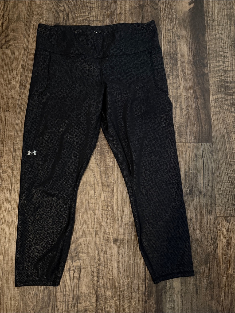 Under Armour Black Textured Leggings with Reflective Logo